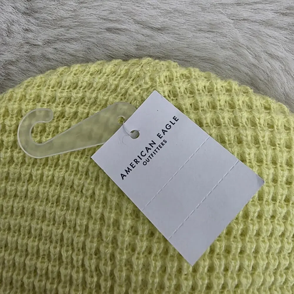 American Eagle Lime Yellow Waffle Knit Beanie NWT Green Unisex Winter Hat OS